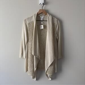 Cache metallic 3/4 sleeve open front cardigan knit sparkly fall winter autumn M